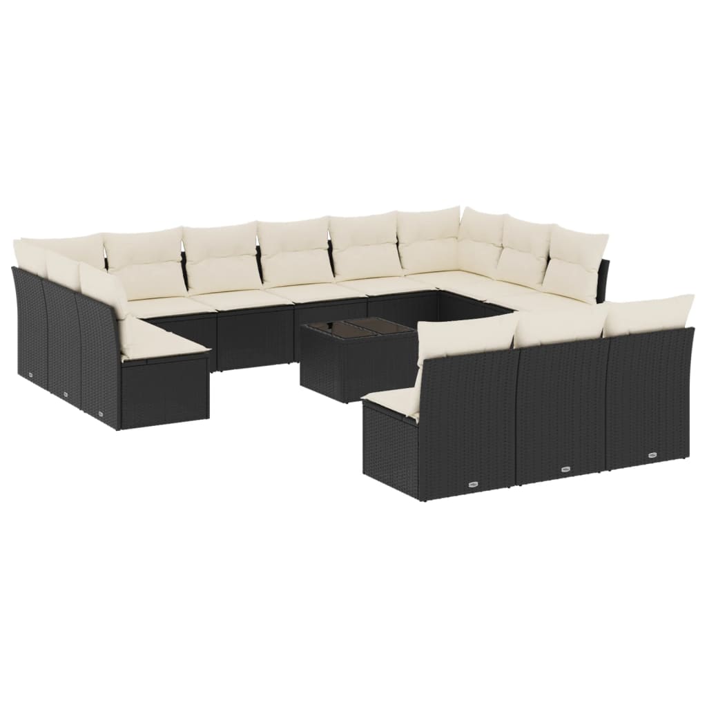 14-dijelni set vrtnih sofa s jastucima poliratan crni