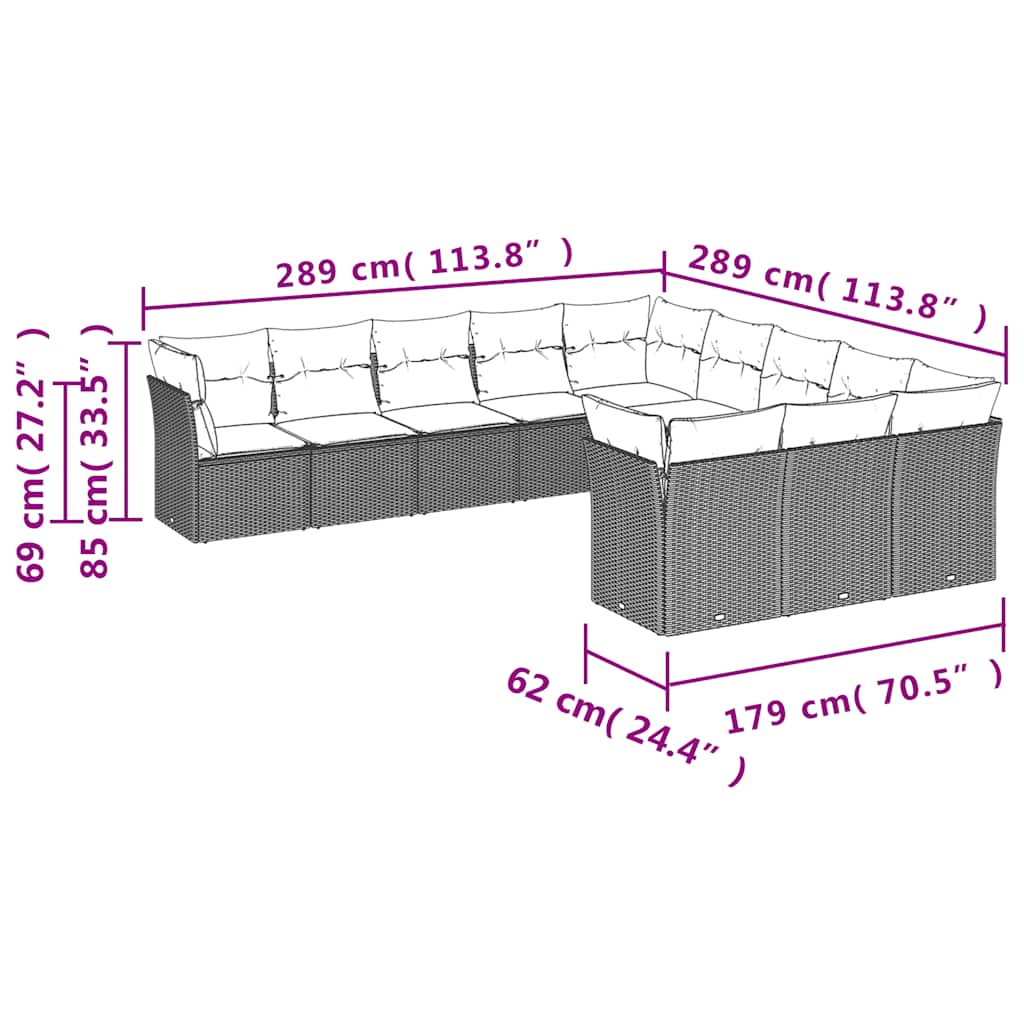 11-dijelni set vrtnih sofa od poliratana s jastucima crni