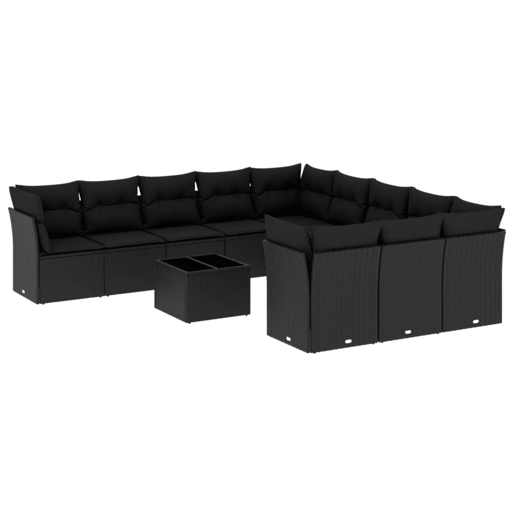 12-dijelni set vrtnih sofa od poliratana s jastucima crni