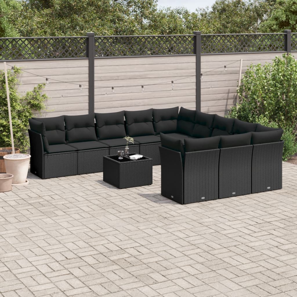 12-dijelni set vrtnih sofa od poliratana s jastucima crni