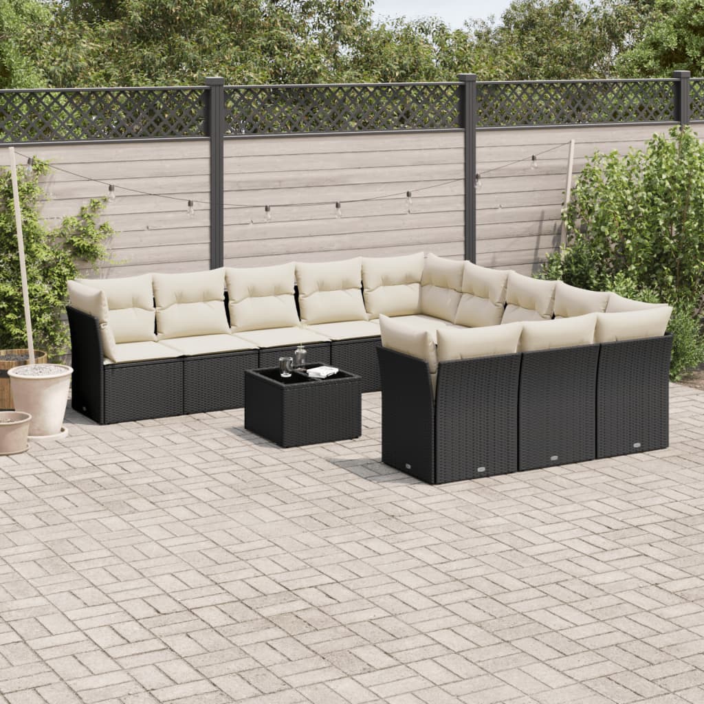 12-dijelni set vrtnih sofa od poliratana s jastucima crni