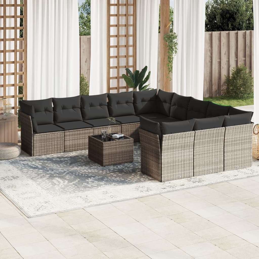12-dijelni set vrtnih sofa poliratan s jastucima svijetlosivi