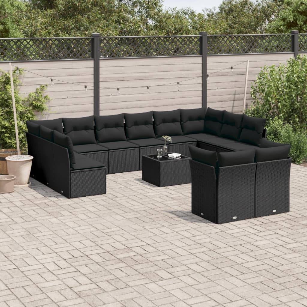 13-dijelni set vrtnih sofa s jastucima poliratan crni