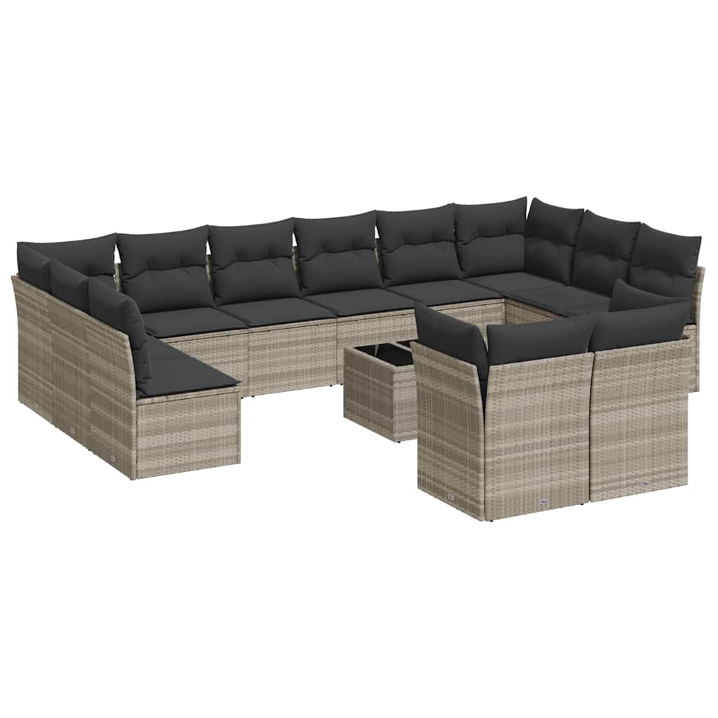 13-dijelni set vrtnih sofa poliratan s jastucima svijetlosivi