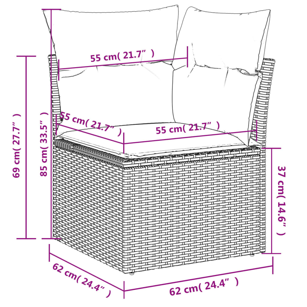 Vrtni set od 13 dijelova s jastucima, smeđi poliratan