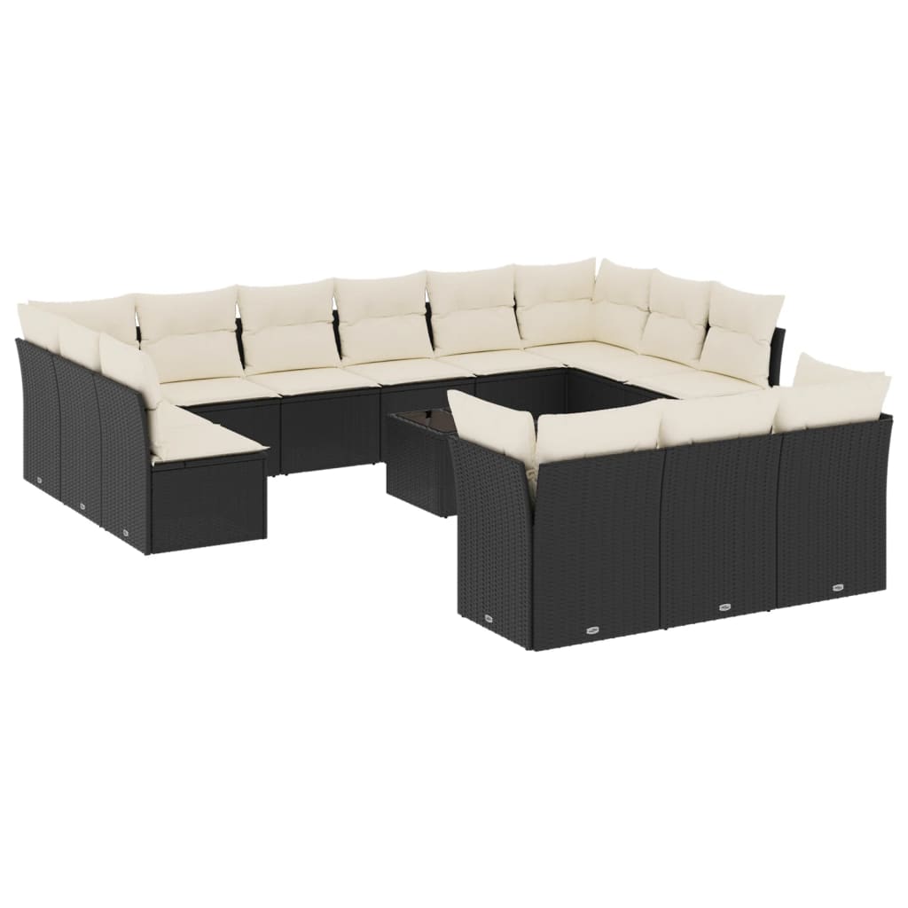 14-dijelni set vrtnih sofa s jastucima poliratan crni