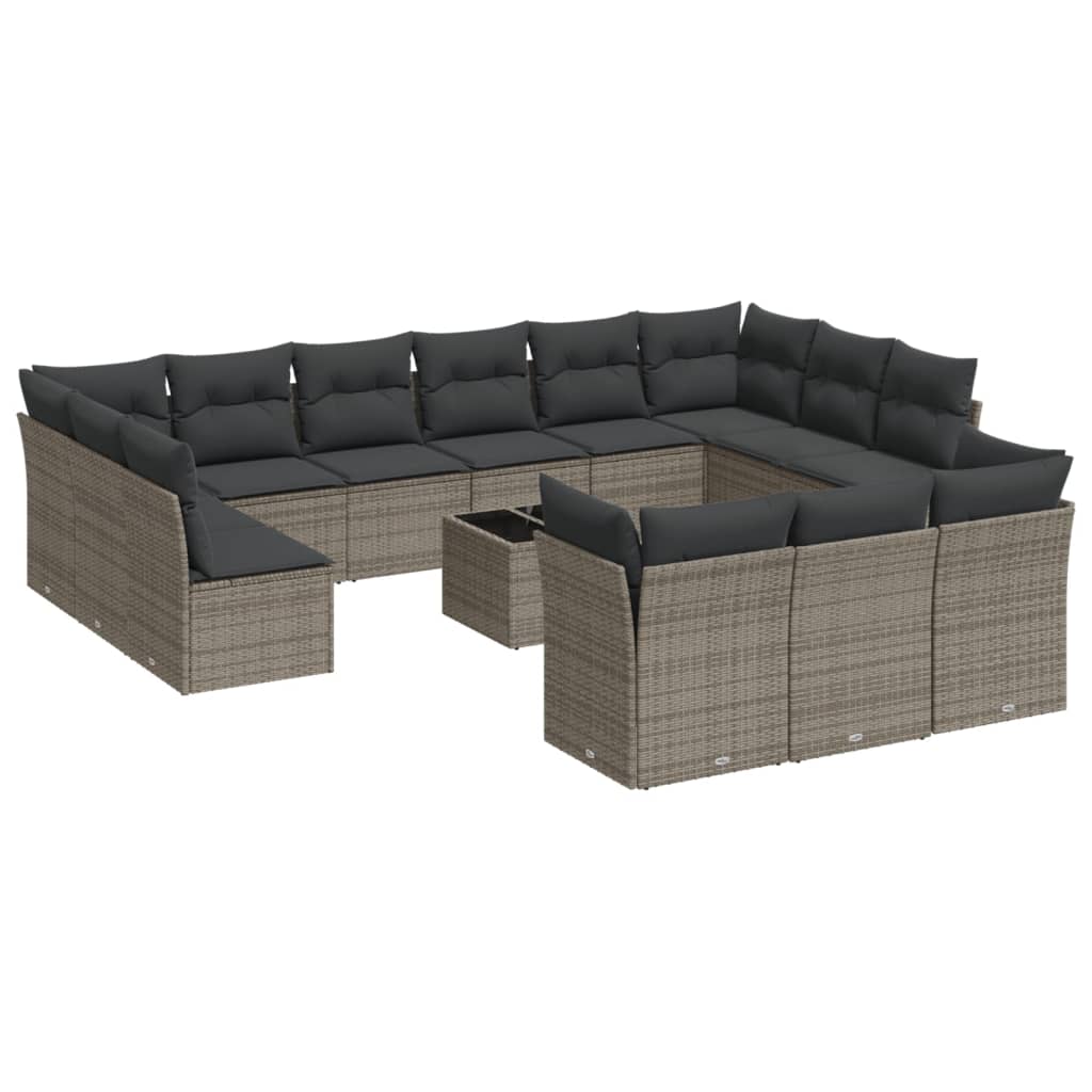 14-dijelni set vrtnih sofa od poliratana s jastucima sivi
