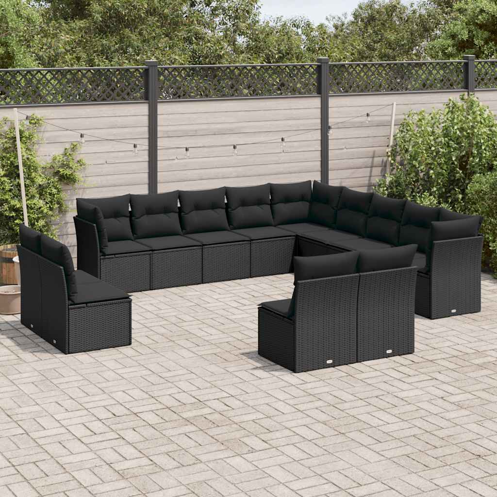 13-dijelni set vrtnih sofa s jastucima poliratan crni