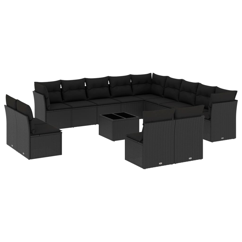 14-dijelni set vrtnih sofa s jastucima poliratan crni