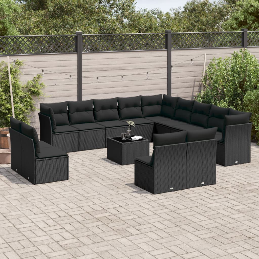 14-dijelni set vrtnih sofa s jastucima poliratan crni