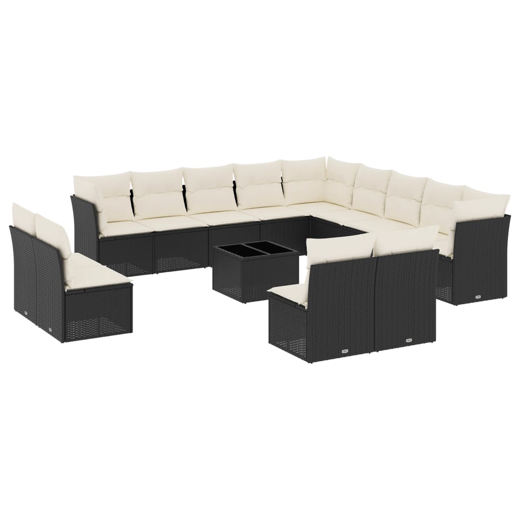 14-dijelni set vrtnih sofa s jastucima poliratan crni
