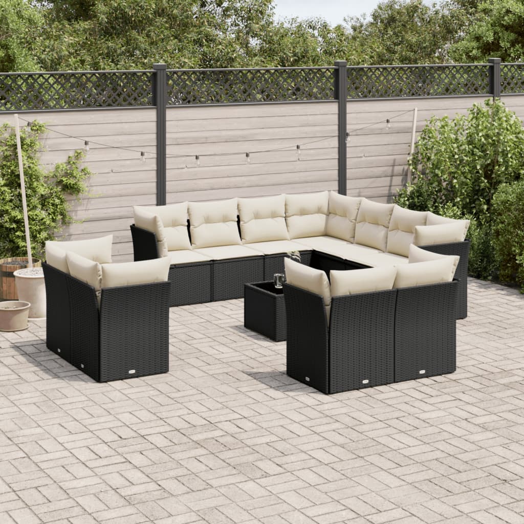 12-dijelni set vrtnih sofa od poliratana s jastucima crni