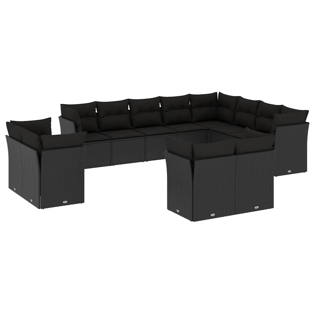 12-dijelni set vrtnih sofa od poliratana s jastucima crni