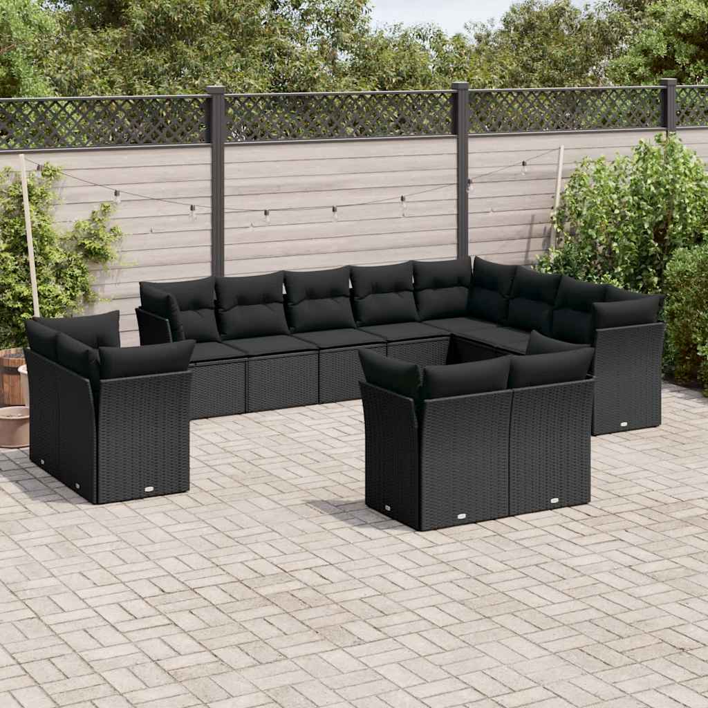 12-dijelni set vrtnih sofa od poliratana s jastucima crni
