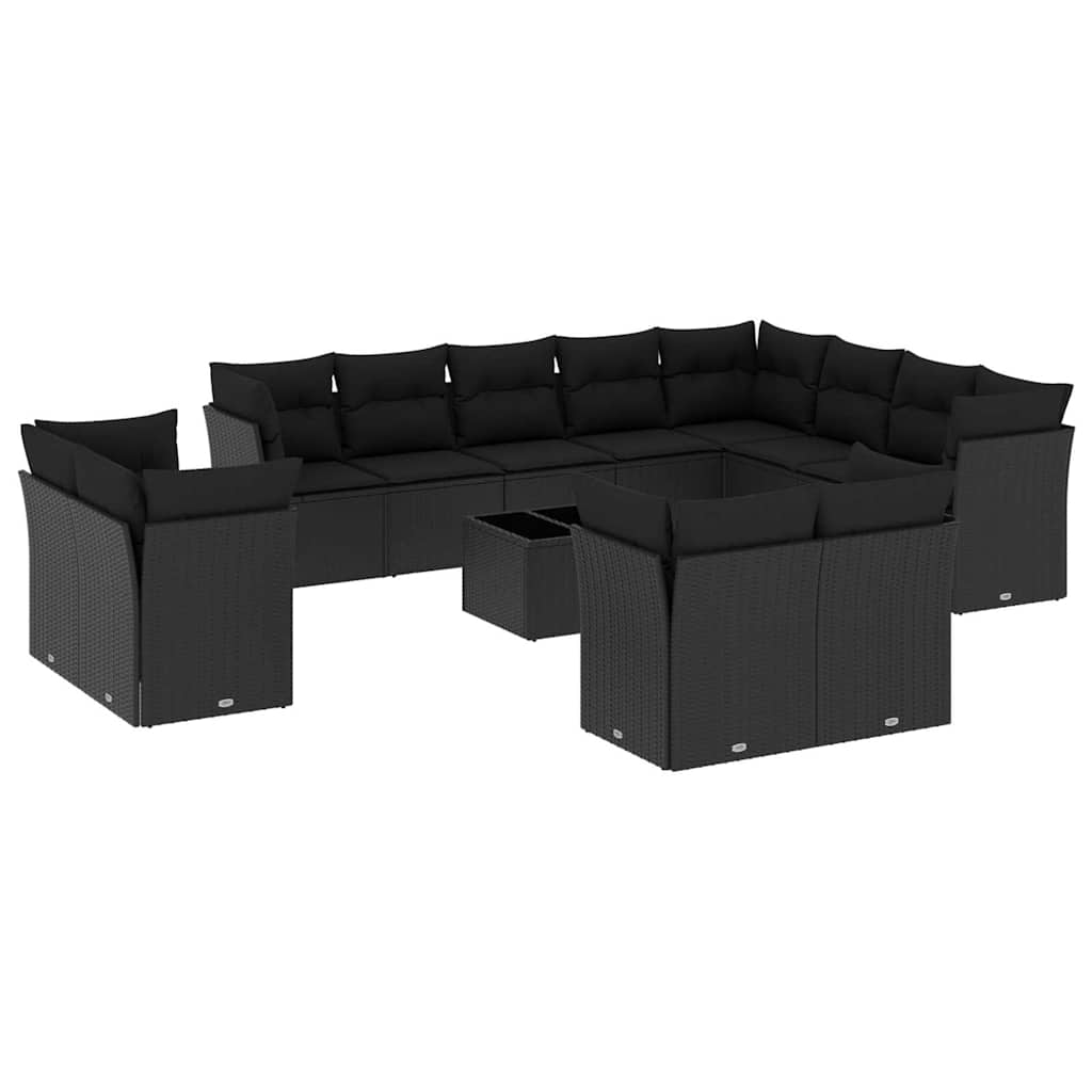 13-dijelni set vrtnih sofa s jastucima poliratan crni