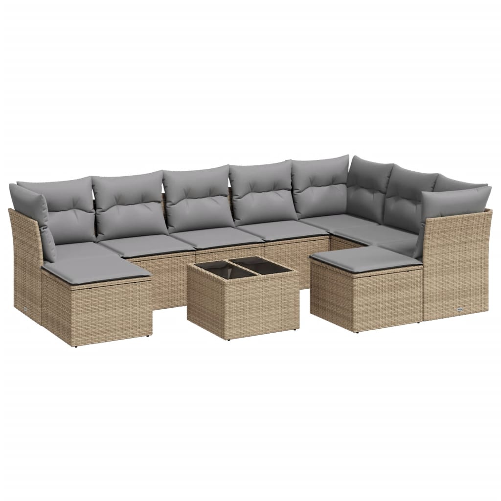 10-dijelni set vrtnih sofa s jastucima bež od poliratana