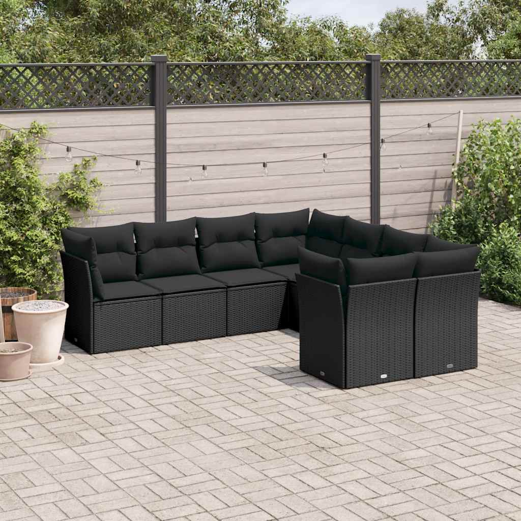 8-dijelni set vrtnih sofa od poliratana s jastucima crni