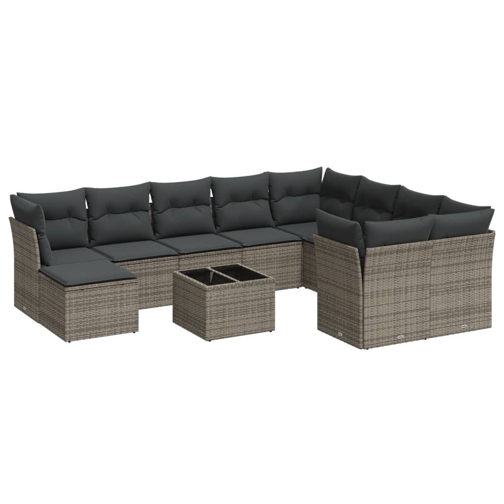 11-dijelni set vrtnih sofa od poliratana s jastucima sivi