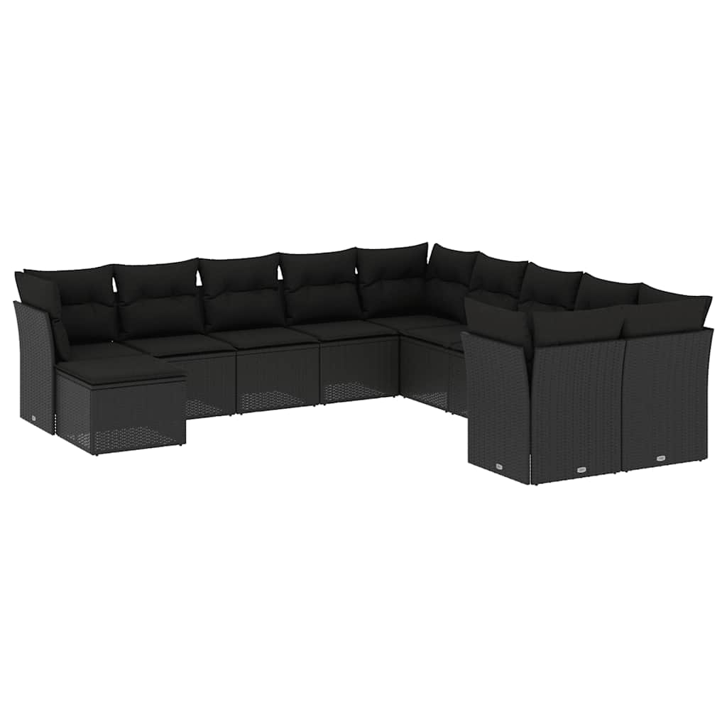 11-dijelni set vrtnih sofa od poliratana s jastucima crni