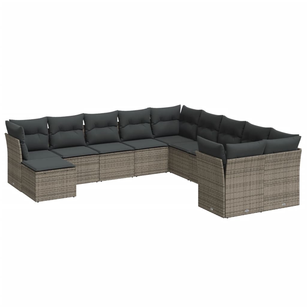 11-dijelni set vrtnih sofa od poliratana s jastucima sivi