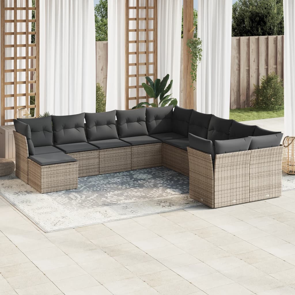 11-dijelni set vrtnih sofa od poliratana s jastucima sivi