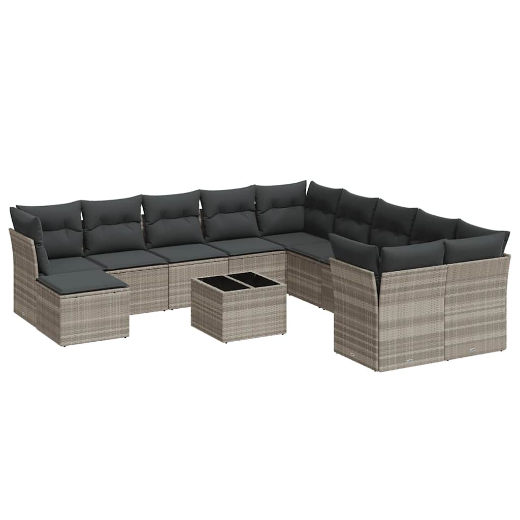 12-dijelni set vrtnih sofa poliratan s jastucima svijetlosivi