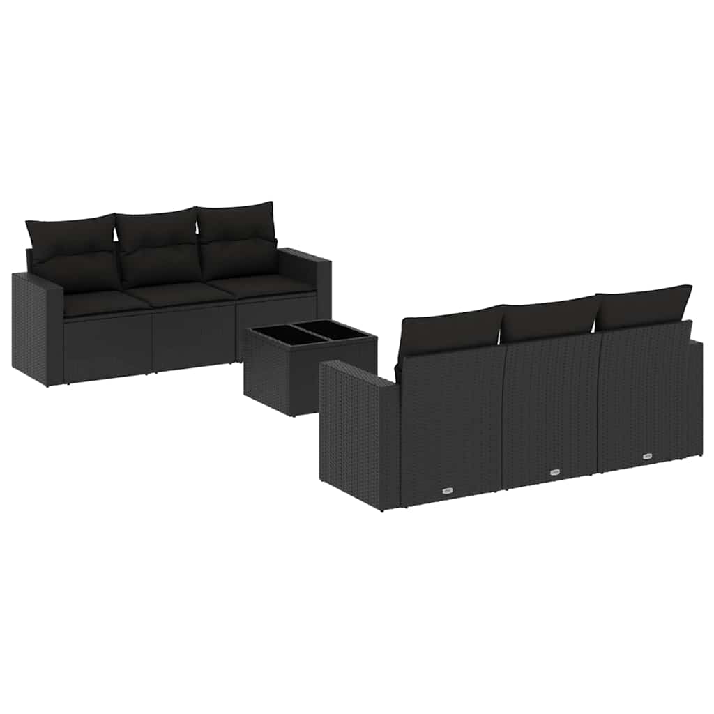7-dijelni set vrtnih sofa od poliratana s jastucima crni