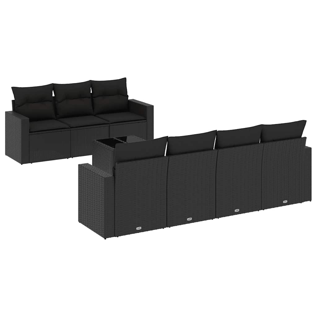 8-dijelni set vrtnih sofa od poliratana s jastucima crni