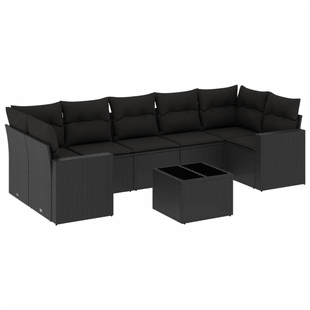 8-dijelni set vrtnih sofa od poliratana s jastucima crni