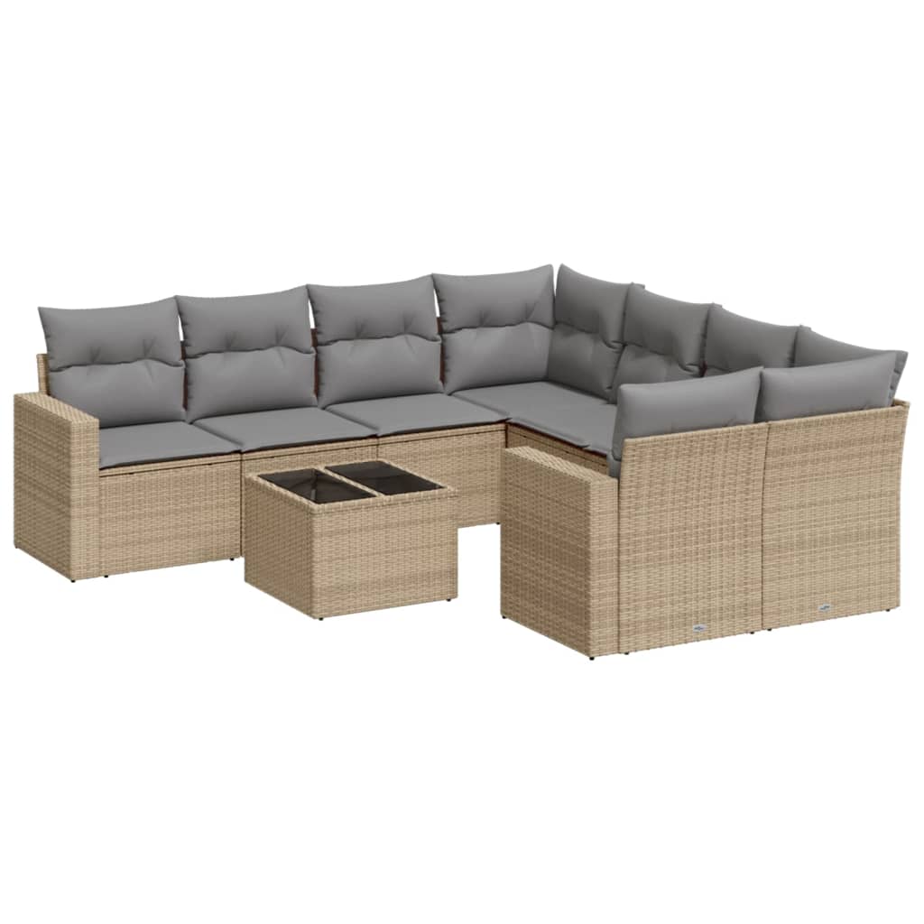 9-dijelni set vrtnih sofa s jastucima bež od poliratana