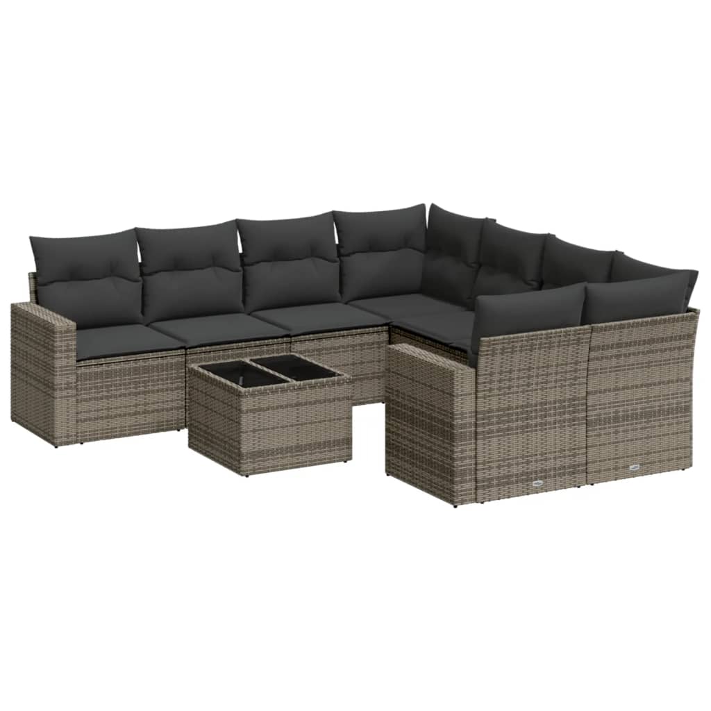 9-dijelni set vrtnih sofa od poliratana s jastucima sivi