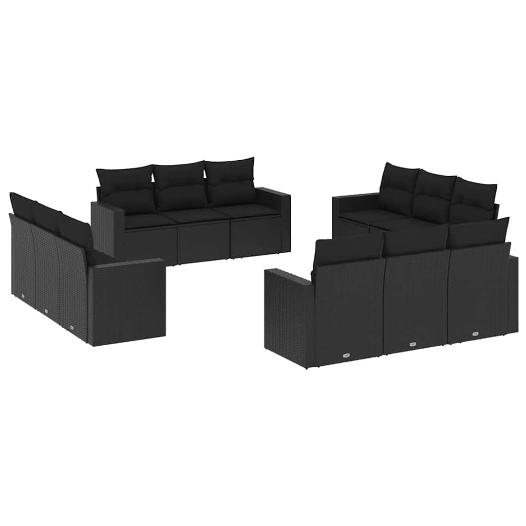 12-dijelni set vrtnih sofa od poliratana s jastucima crni