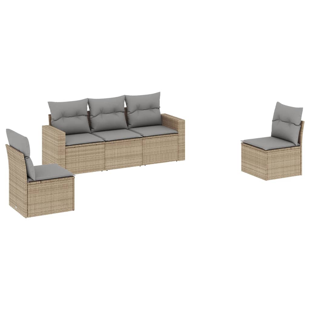 5-dijelni vrtni set sofa s jastucima bež od poliratana