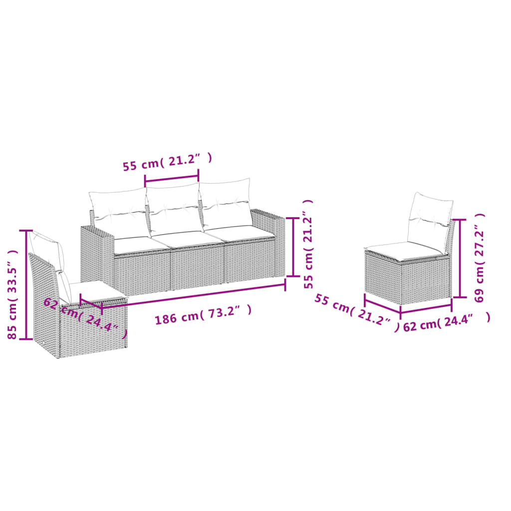 5-dijelni vrtni set sofa s jastucima bež od poliratana