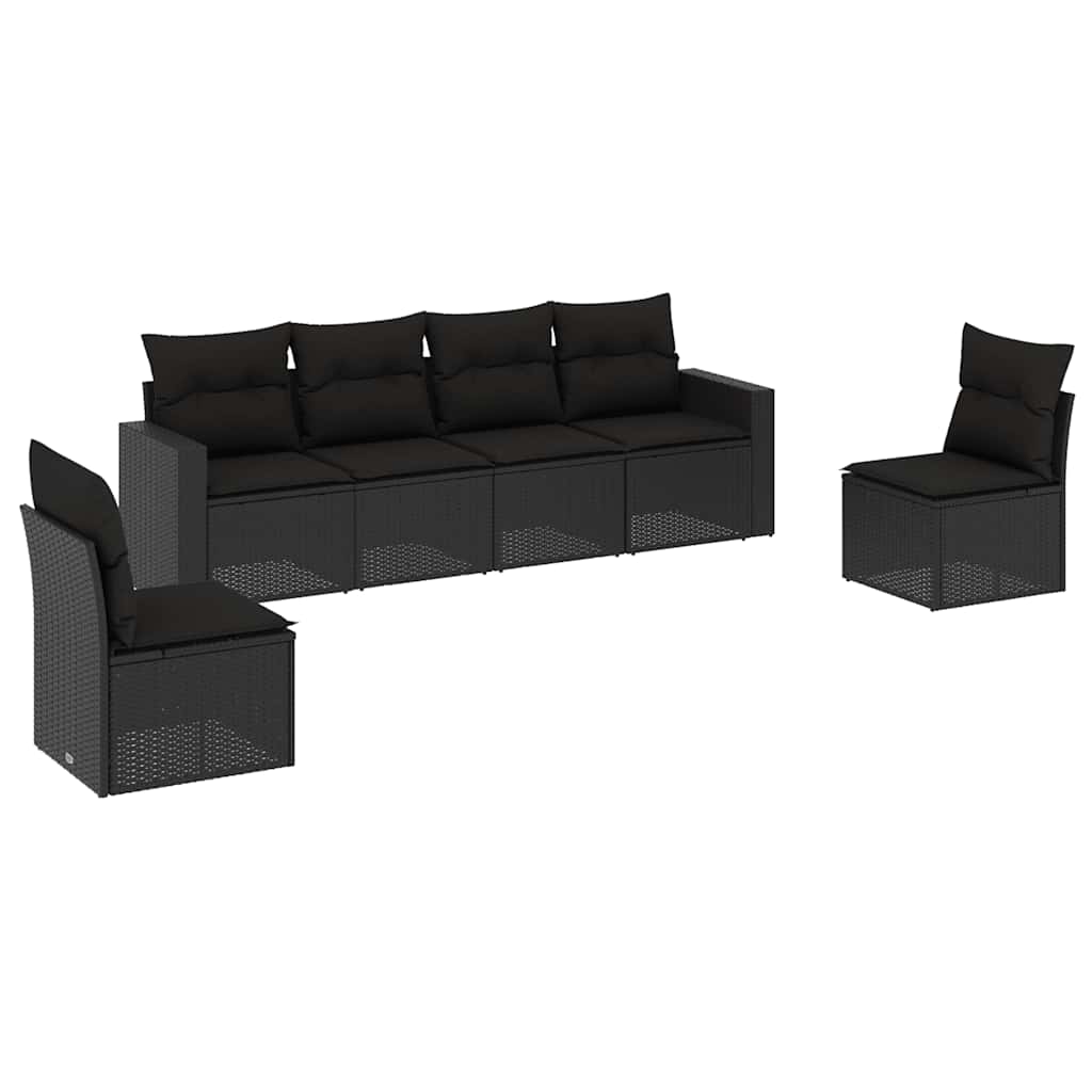 6-dijelni set vrtnih sofa s jastucima crni od poliratana