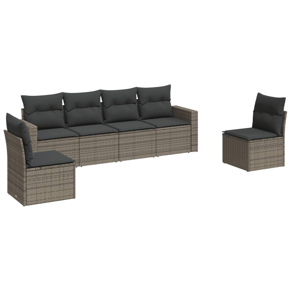 6-dijelni set vrtnih sofa od poliratana s jastucima sivi