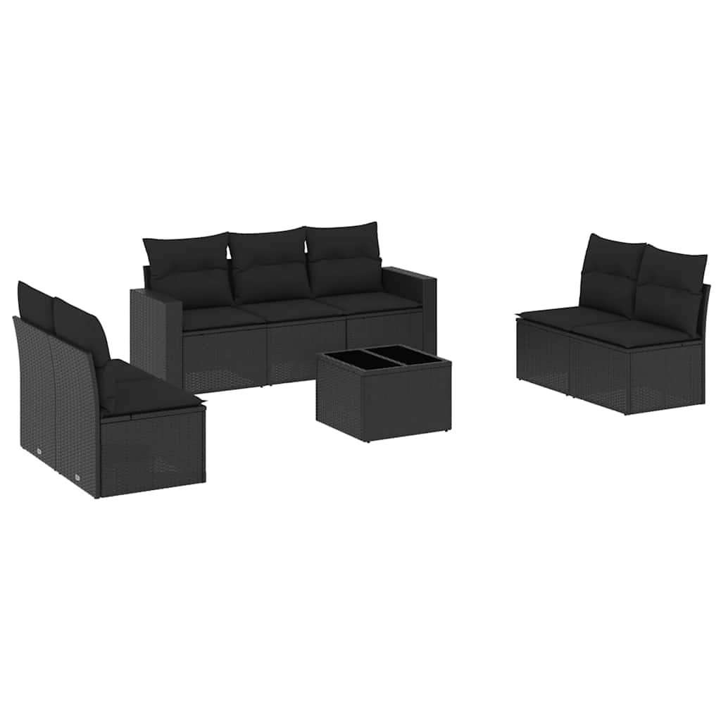 8-dijelni set vrtnih sofa od poliratana s jastucima crni