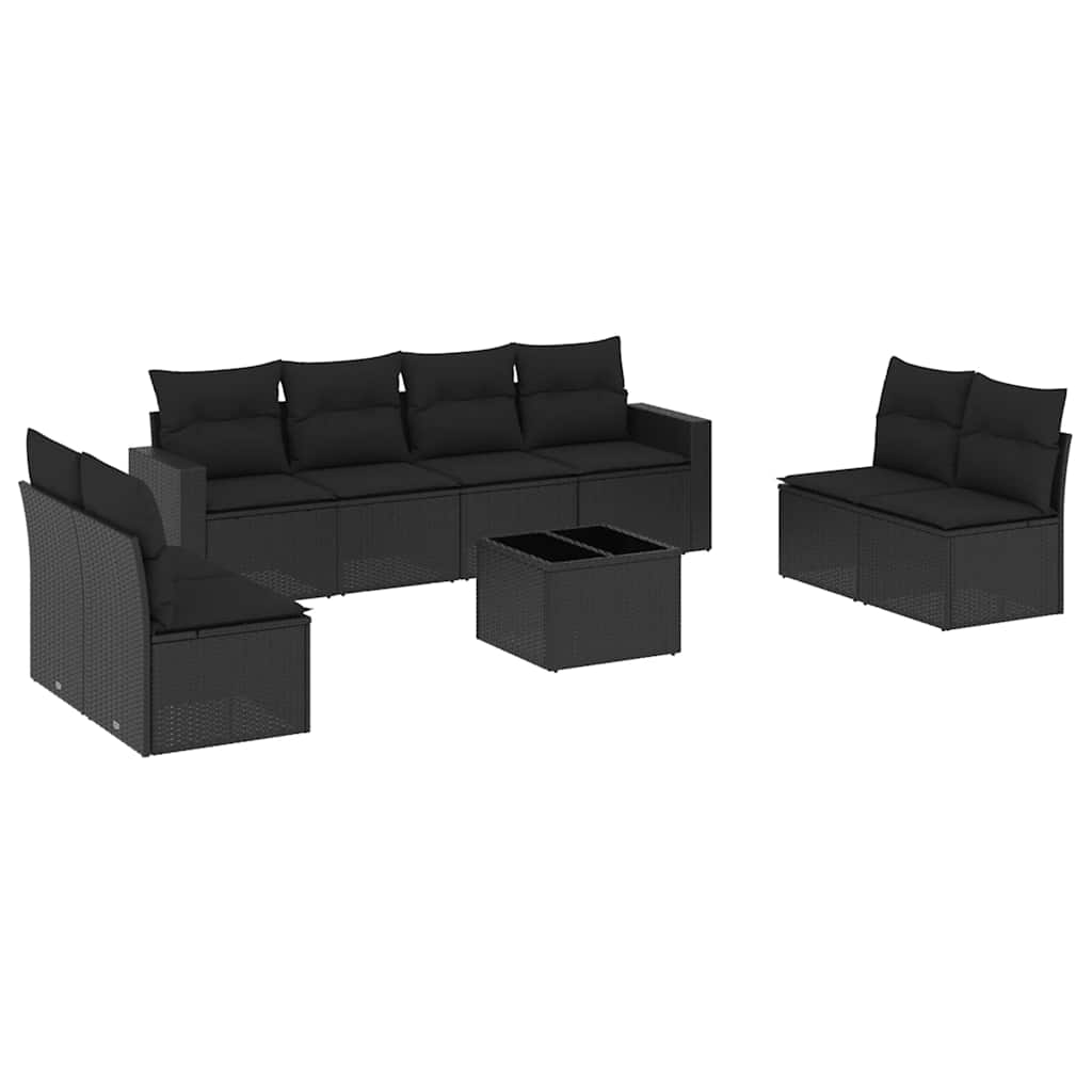 9-dijelni set vrtnih sofa s jastucima crni od poliratana