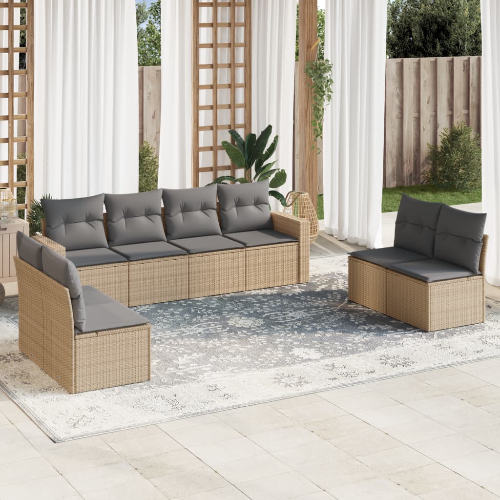 9-dijelni set vrtnih sofa s jastucima bež od poliratana