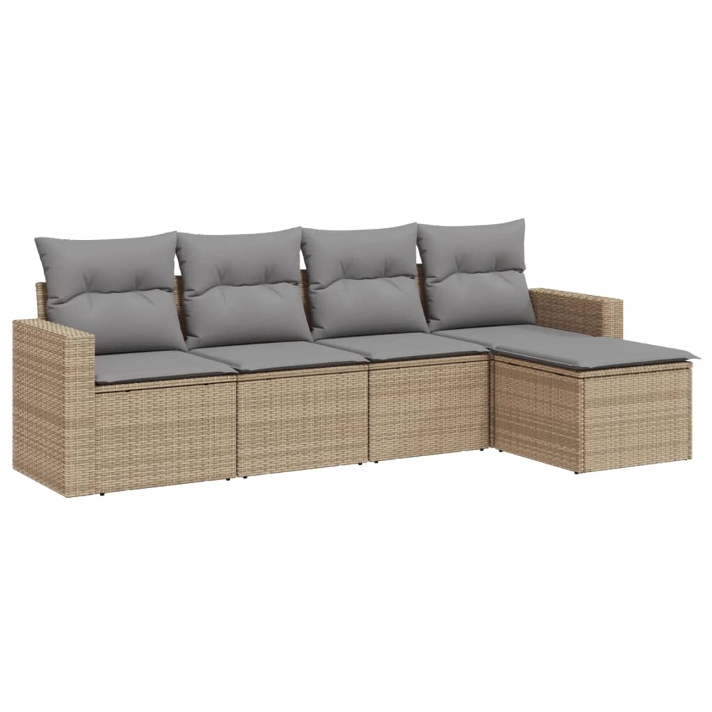5-dijelni vrtni set sofa s jastucima bež od poliratana