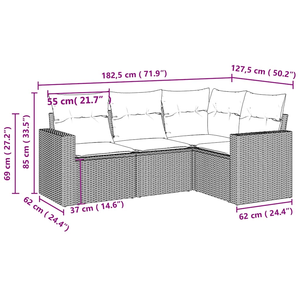 4-dijelni set vrtnih sofa s jastucima svijetlosivi poliratan