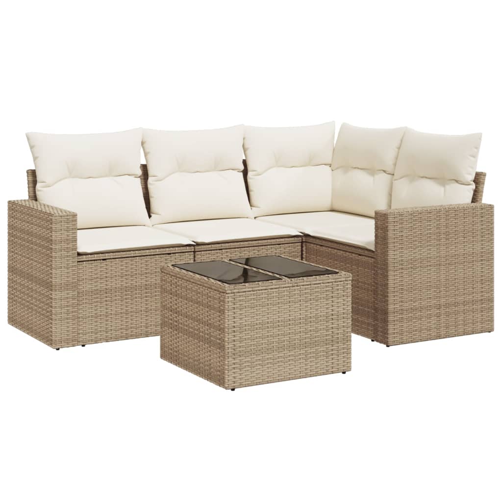 5-dijelni vrtni set sofa s jastucima bež od poliratana