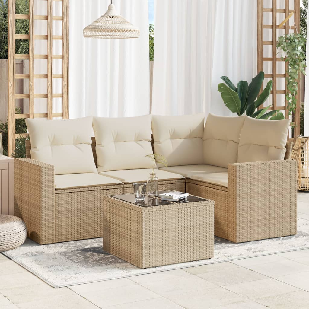 5-dijelni vrtni set sofa s jastucima bež od poliratana