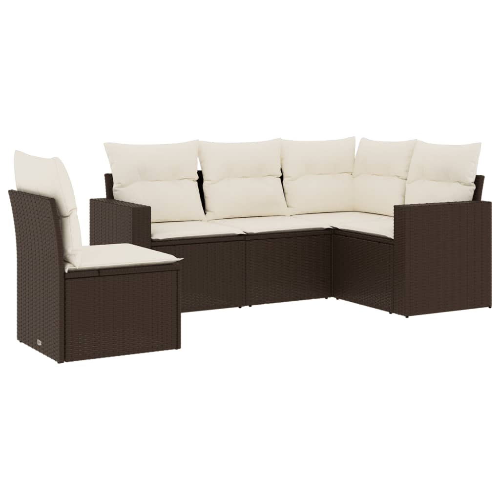 5-dijelni set vrtnih sofa s jastucima poliratan smeđi