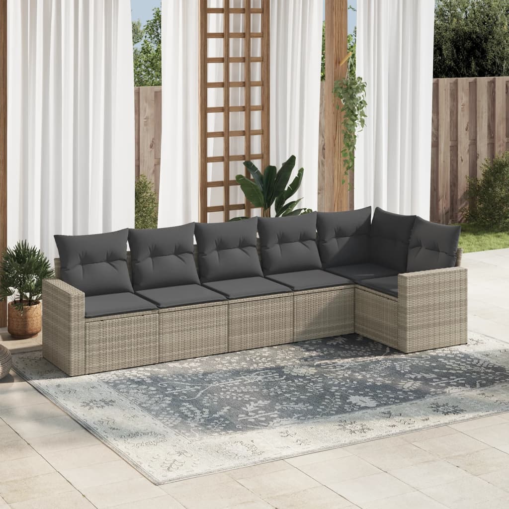 6-dijelni set vrtnih sofa od poliratana s jastucima svjetlosivi