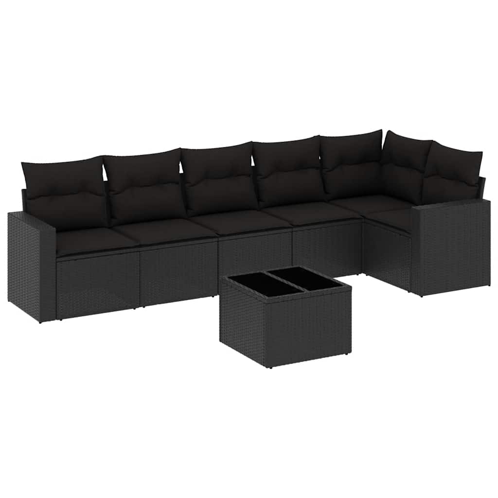 7-dijelni set vrtnih sofa od poliratana s jastucima crni