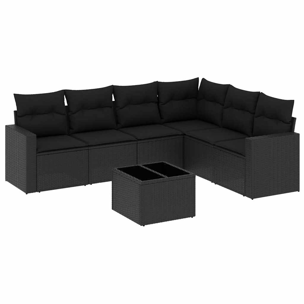 7-dijelni set vrtnih sofa od poliratana s jastucima crni