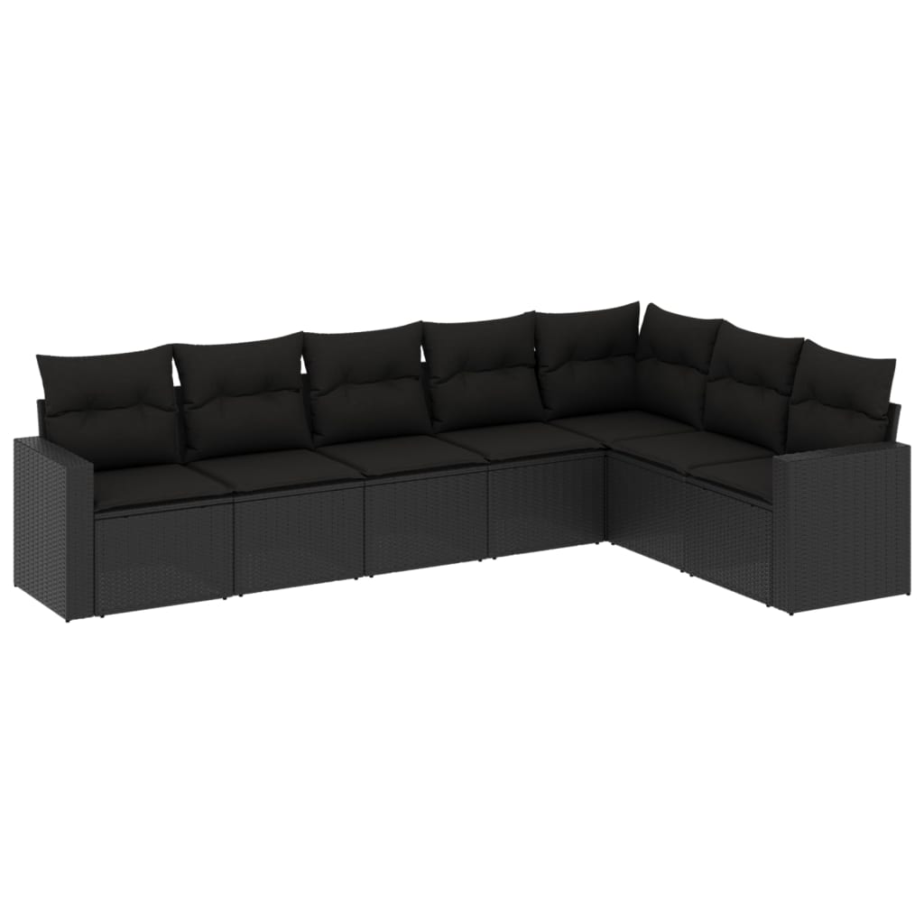 7-dijelni set vrtnih sofa od poliratana s jastucima crni
