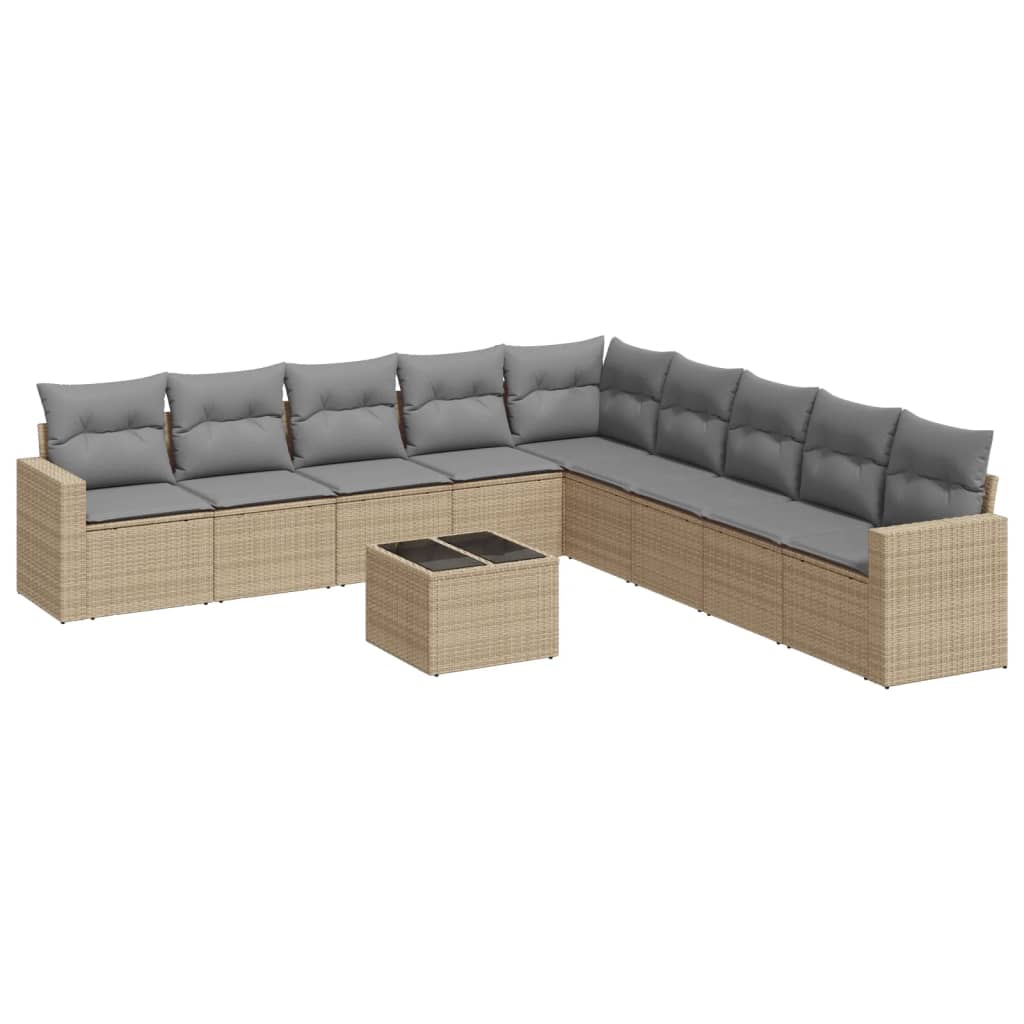 10-dijelni set vrtnih sofa s jastucima bež od poliratana