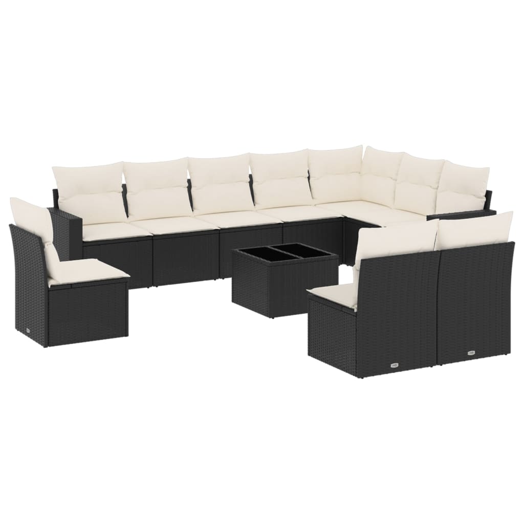 11-dijelni set vrtnih sofa od poliratana s jastucima crni